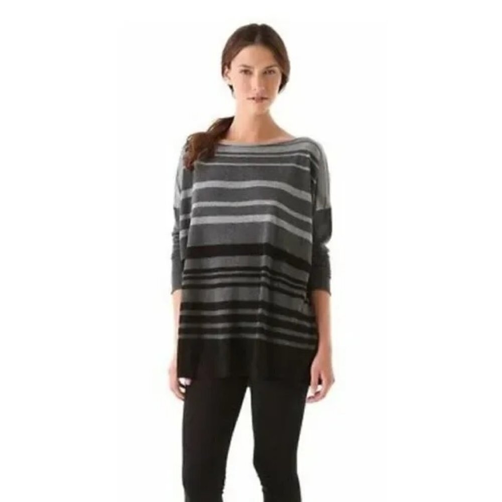 VINCE. Oversized Gray Striped Merino Wool Blend Sweater Size M